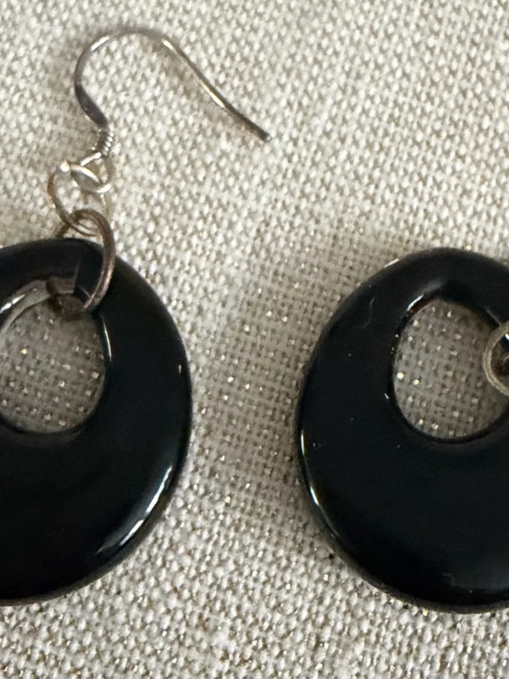 Round Dangle Earrings in Black and Gold